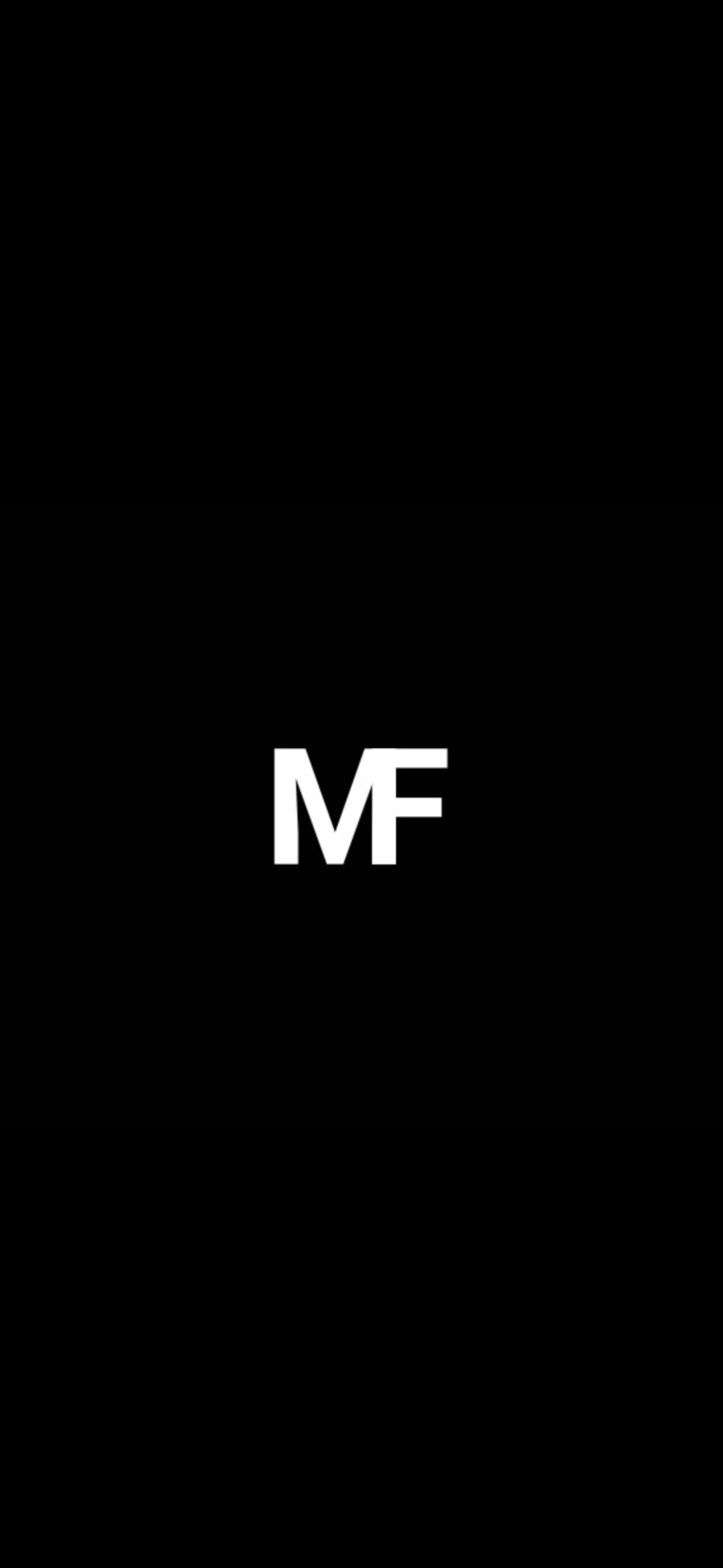 Black background with white 'MF' logo